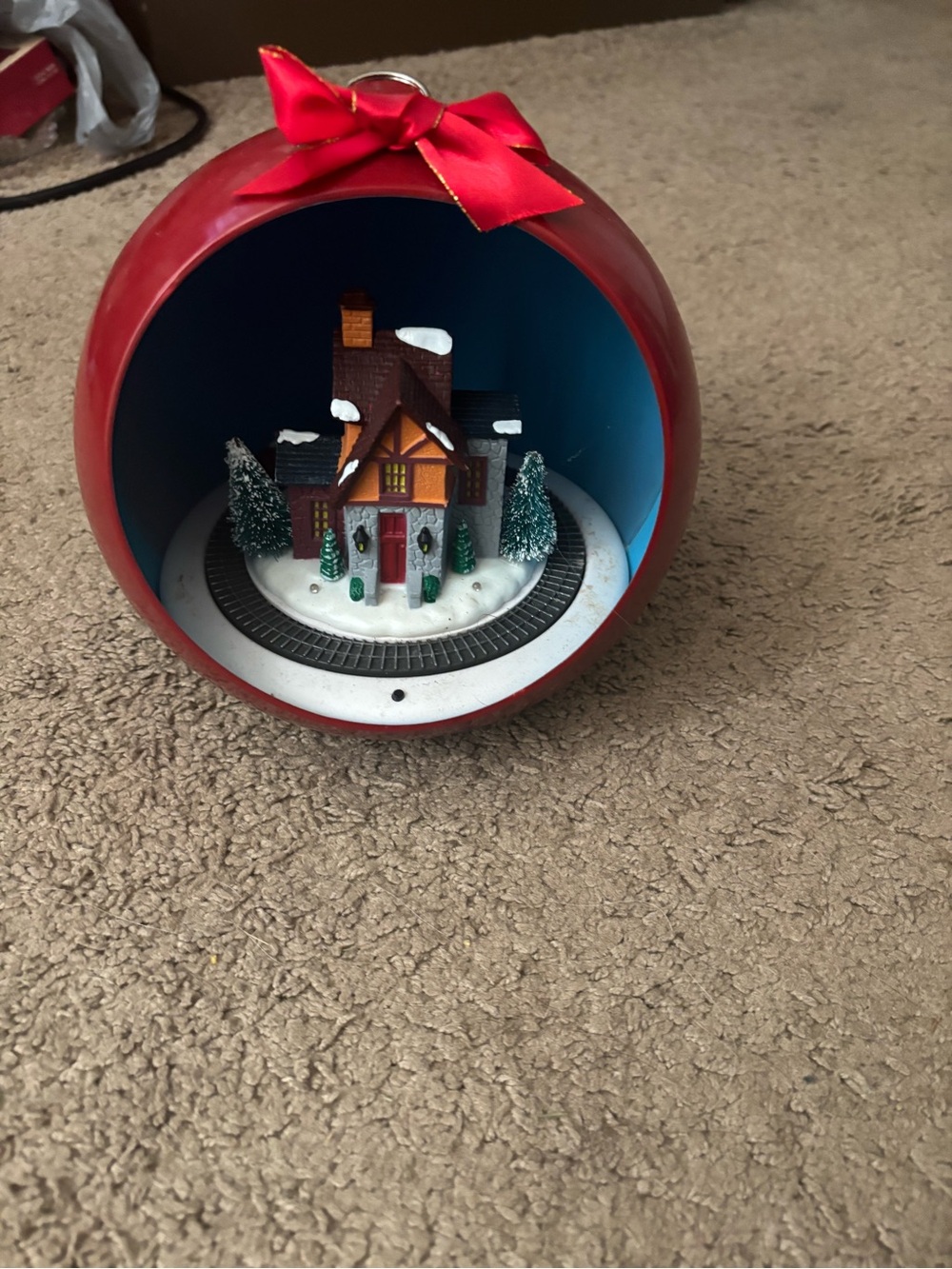 Red Holiday Village Ornament with Bow - Home Holiday